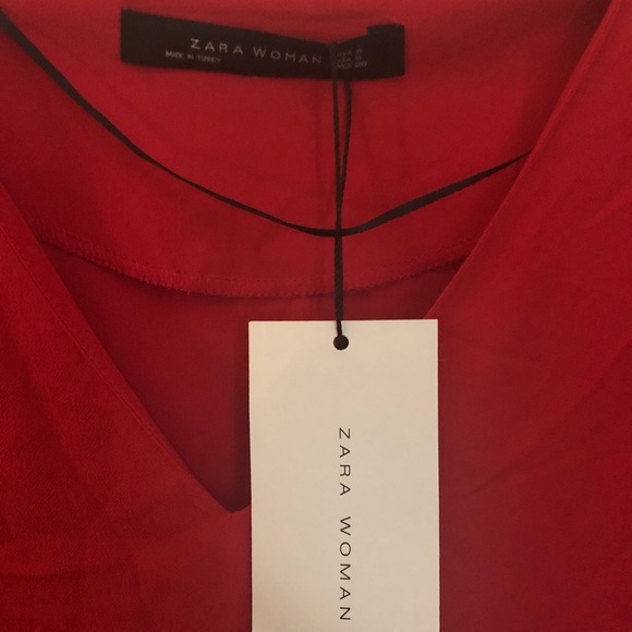 NWT Zara 3/4 Sleeve Ruffle Red Blouse Size Small - Picture 5 of 6